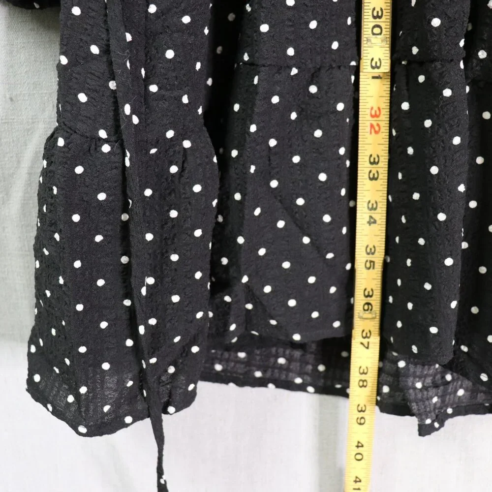 Draper James Polka Dot Ruffle Dress Women’s XXL Black White Long Sleeve Tiered - Picture 14 of 16
